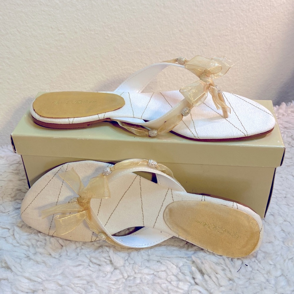 White and Gild Fabric Sandals